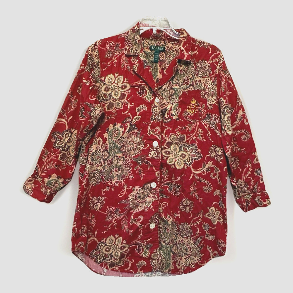 Lauren Ralph Lauren Nightgown Classic Red Paisley Sleep Shirt Insignia Sz XL
